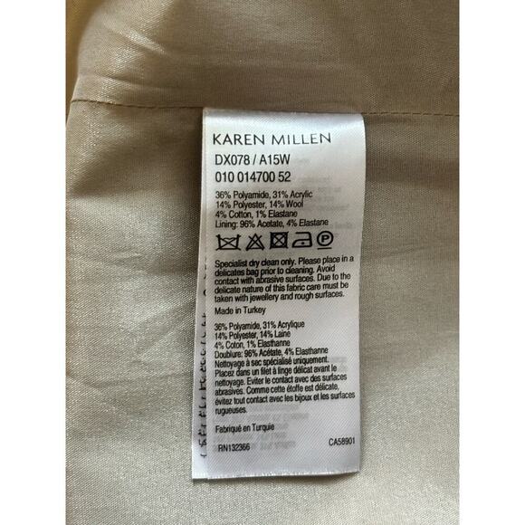 NWT Karen Millen Tailored Tweed Dress US Size 10 Black White Full Skirt V-Neck - Picture 8 of 9